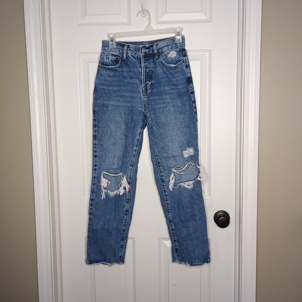 PacSun Pac Sun Destructed 24-in Waist High-Rise Straight Leg Button Fly …